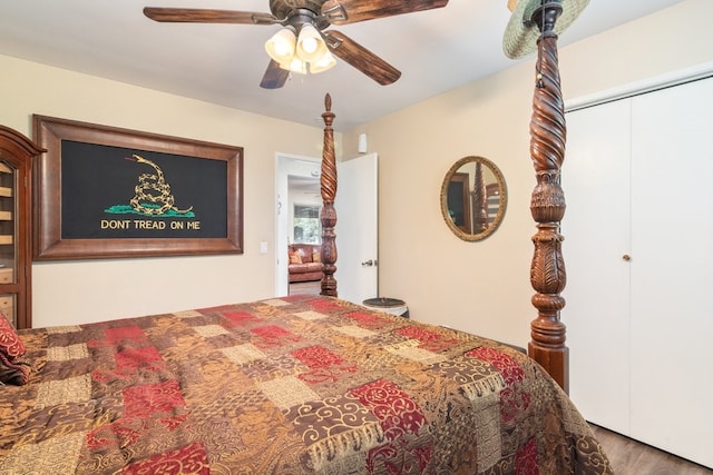 1471 Via Monserate, Fallbrook, CA 92028 - bedroom with wood finished floors, a closet, and ceiling fan