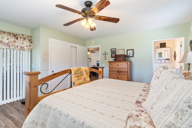 1471 Via Monserate, Fallbrook, CA 92028 - bedroom featuring wood finished floors, a closet, and a ceiling fan