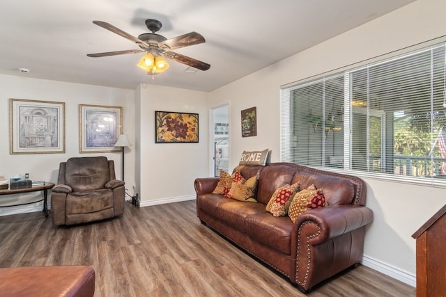 1471 Via Monserate, Fallbrook, CA 92028 - living room featuring wood finished floors, baseboards, and a ceiling fan