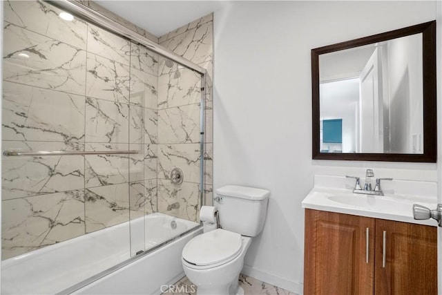 14320 Osborne St, Panorama City, CA 91402 - full bathroom featuring vanity, marble finish flooring, toilet, baseboards, and enclosed tub / shower combo