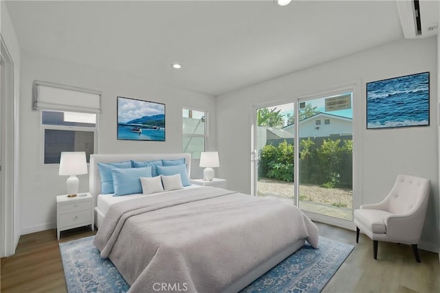 14320 Osborne St, Panorama City, CA 91402 - bedroom featuring access to outside, wood finished floors, recessed lighting, and baseboards