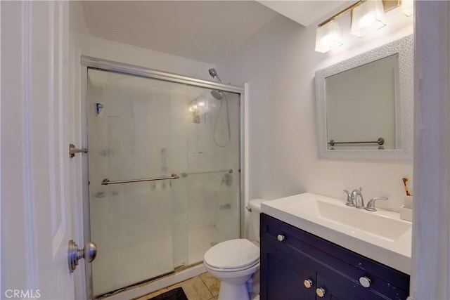 1386 E Madison Ave Unit 21, El Cajon, CA 92021 - bathroom featuring a shower stall, vanity, tile patterned flooring, and toilet