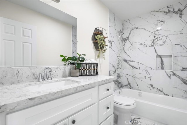 1000 W Macarthur Blvd Unit 106, Santa Ana, CA 92707 - full bathroom with toilet, vanity, marble look tiles, and bathing tub / shower combination
