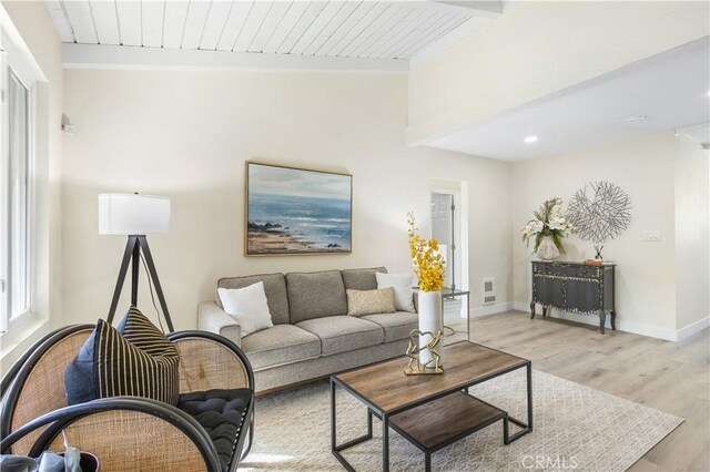 1000 W Macarthur Blvd Unit 106, Santa Ana, CA 92707 - living room with beamed ceiling, light wood-type flooring, baseboards, wooden ceiling, and recessed lighting