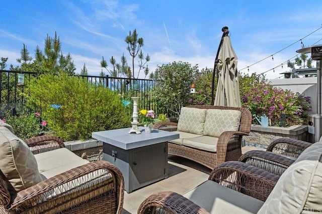 view of patio / terrace with a fenced backyard and an outdoor hangout area