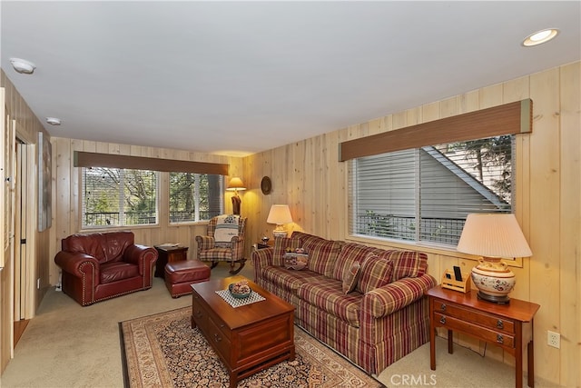 28018 Peninsula, Lake Arrowhead, CA 92352 - living area featuring light colored carpet and wooden walls