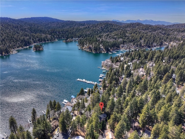28018 Peninsula, Lake Arrowhead, CA 92352 - bird's eye view of a heavily wooded area and a water and mountain view
