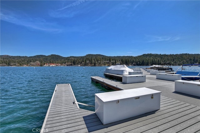 28018 Peninsula, Lake Arrowhead, CA 92352 - dock featuring a wooded view and a water view