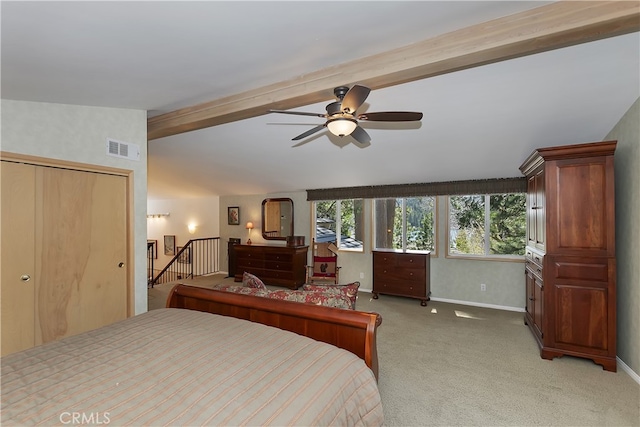 28018 Peninsula, Lake Arrowhead, CA 92352 - bedroom with light carpet and ceiling fan