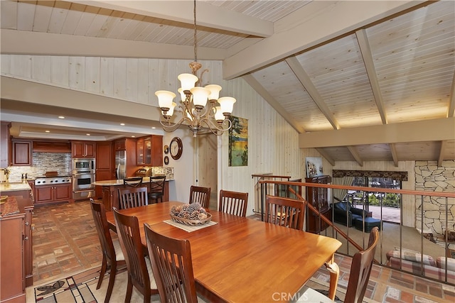 28018 Peninsula, Lake Arrowhead, CA 92352 - dining room with a chandelier and brick flooring