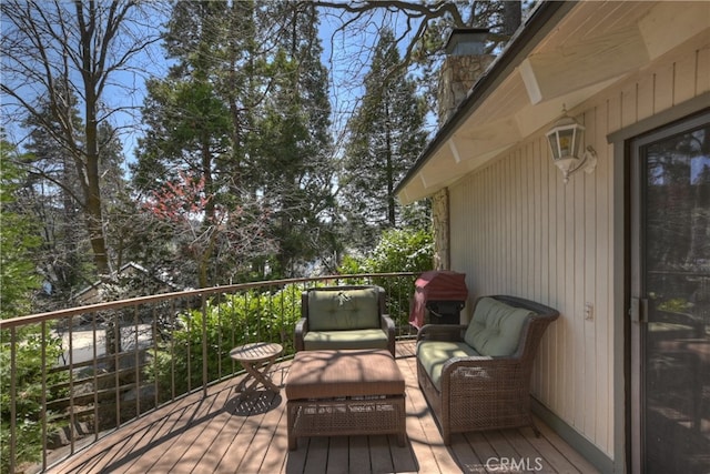 28018 Peninsula, Lake Arrowhead, CA 92352 - wooden deck featuring outdoor lounge area