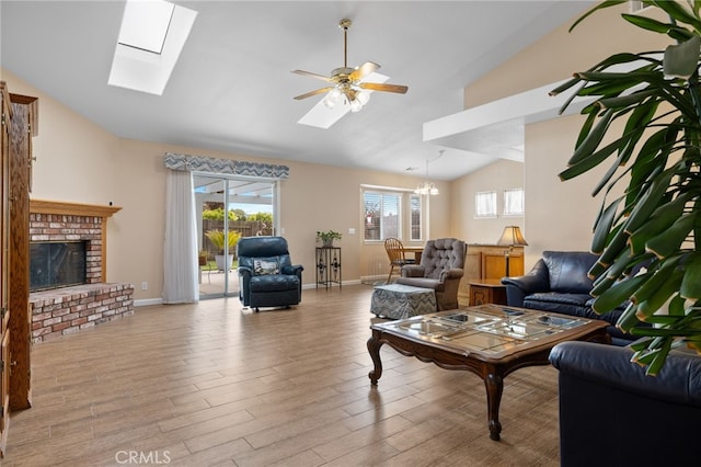 1400 Genoa Way, Santa Maria, CA 93455 - living room with a skylight, wood finished floors, a fireplace, and baseboards