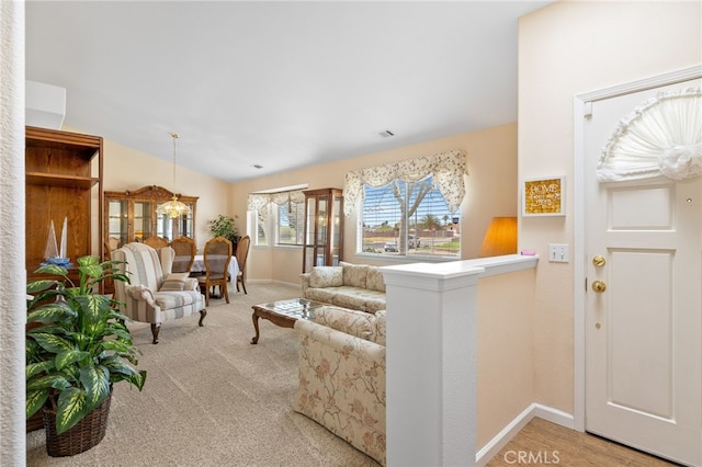 1400 Genoa Way, Santa Maria, CA 93455 - carpeted living room with visible vents, baseboards, and lofted ceiling