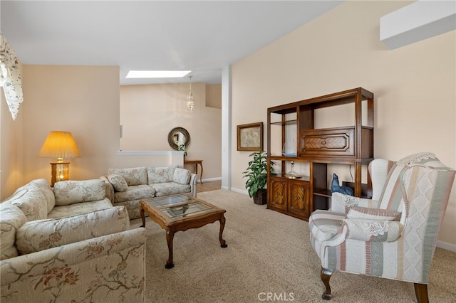 1400 Genoa Way, Santa Maria, CA 93455 - carpeted living area with baseboards and lofted ceiling with skylight
