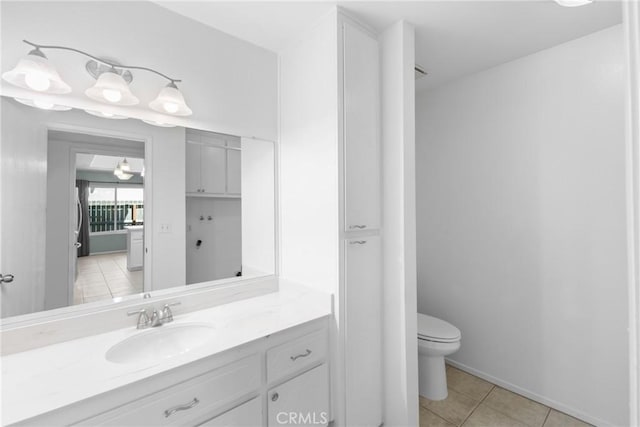 bathroom with tile patterned floors, vanity, and toilet