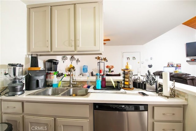 8601 International Ave Unit 265, Canoga Park, CA 91304 - kitchen with stainless steel dishwasher, a sink, light countertops, and open floor plan