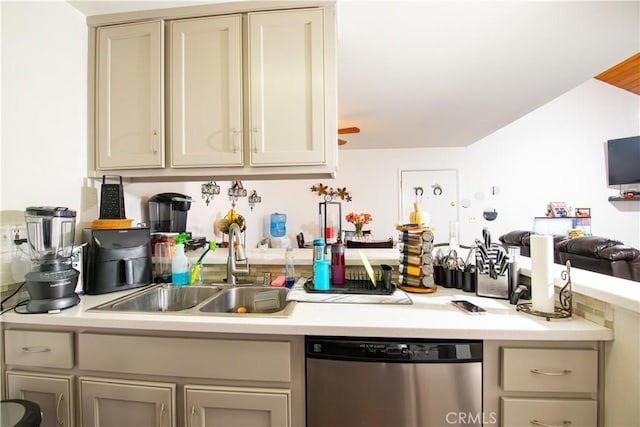 8601 International Ave Unit 265, Canoga Park, CA 91304 - kitchen with stainless steel dishwasher, light countertops, and open floor plan