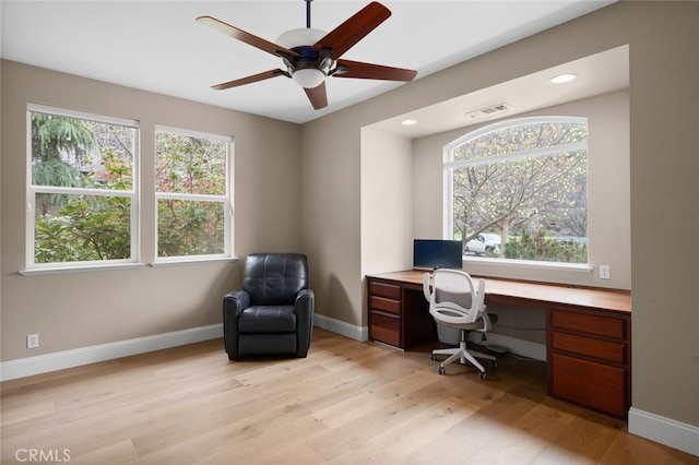 11 Sycamore Valley Rd, Chico, CA 95973 - office area featuring light wood-style floors, healthy amount of natural light, ceiling fan, recessed lighting, and baseboards