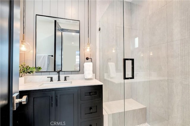 607 12th St, Huntington Beach, CA 92648 - bathroom featuring vanity and a stall shower
