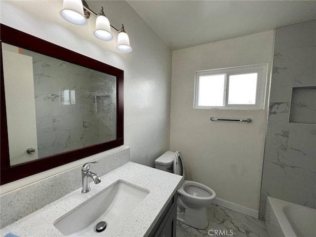 1608 N Placentia Ave, Fullerton, CA 92831 - full bath with baseboards, marble finish floor, vanity, and toilet