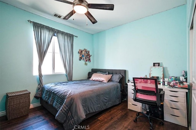 17985 Crabapple Ct, San Bernardino, CA 92407 - bedroom featuring visible vents, a ceiling fan, and wood finished floors