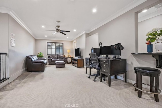 3973 Coast Oak Cir, Chino Hills, CA 91709 - living room featuring light carpet, a ceiling fan, baseboards, and recessed lighting