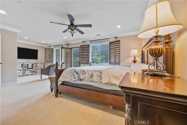 3973 Coast Oak Cir, Chino Hills, CA 91709 - bedroom featuring recessed lighting, carpet floors, visible vents, and crown molding