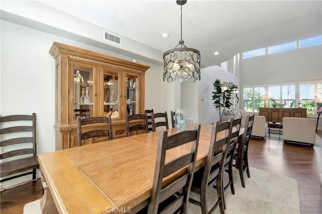 6288 Sunnyside Cir, Huntington Beach, CA 92648 - dining space featuring recessed lighting, a notable chandelier, visible vents, and wood finished floors