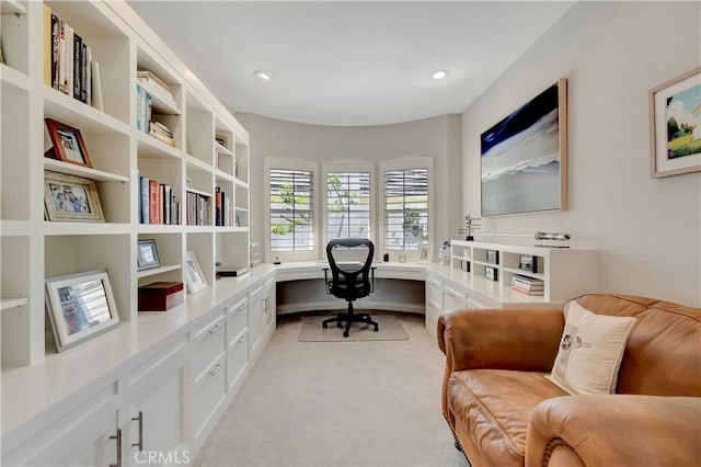 6288 Sunnyside Cir, Huntington Beach, CA 92648 - office area featuring built in desk, built in features, recessed lighting, and light colored carpet