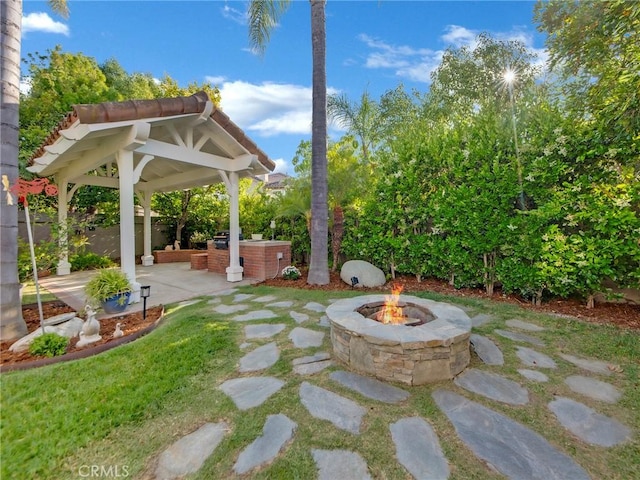 125 Heath Meadow Pl, Simi Valley, CA 93065 - view of patio / terrace featuring a fire pit and a gazebo