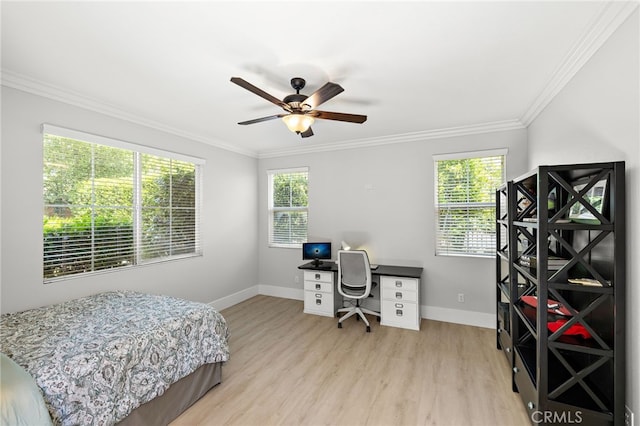 18 Beacon, Ladera Ranch, CA 92694 - bedroom featuring crown molding, wood finished floors, a desk, and a ceiling fan
