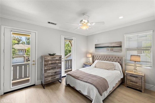18 Beacon, Ladera Ranch, CA 92694 - bedroom featuring light wood finished floors, multiple windows, access to exterior, ornamental molding, and recessed lighting