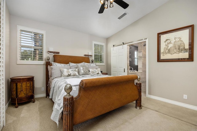 1034 Via Reata, Vista, CA 92081 - carpeted bedroom with vaulted ceiling, visible vents, baseboards, and multiple windows