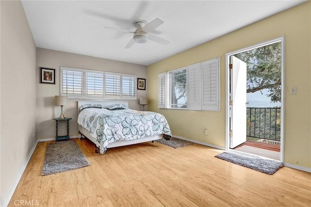 4612 Wolfe Way, Woodland Hills, CA 91364 - bedroom with access to outside, baseboards, wood finished floors, and ceiling fan