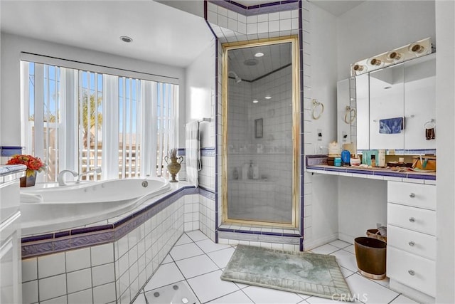 4612 Wolfe Way, Woodland Hills, CA 91364 - full bath with a shower stall, vanity, a bath, and tile patterned flooring