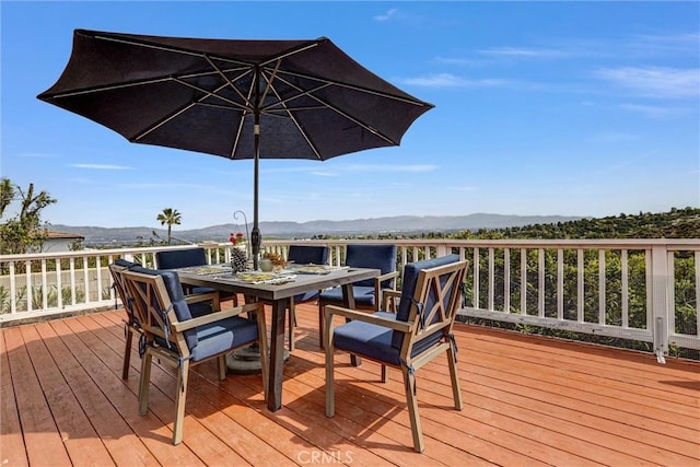 4612 Wolfe Way, Woodland Hills, CA 91364 - deck featuring outdoor dining area and a mountain view