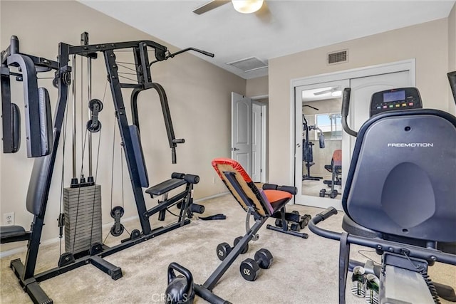 4612 Wolfe Way, Woodland Hills, CA 91364 - workout room with carpet flooring, ceiling fan, and baseboards