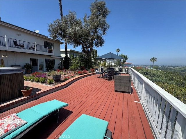 4612 Wolfe Way, Woodland Hills, CA 91364 - wooden deck featuring outdoor dining area