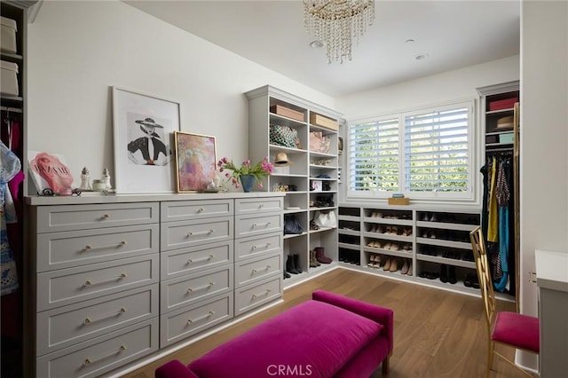 28 Old Course Dr, Newport Beach, CA 92660 - walk in closet with wood finished floors and a chandelier