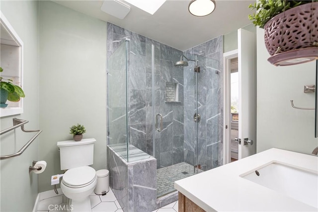 1503 Calle Sacramento, San Clemente, CA 92672 - full bath featuring a sink, a shower stall, toilet, and tile patterned floors