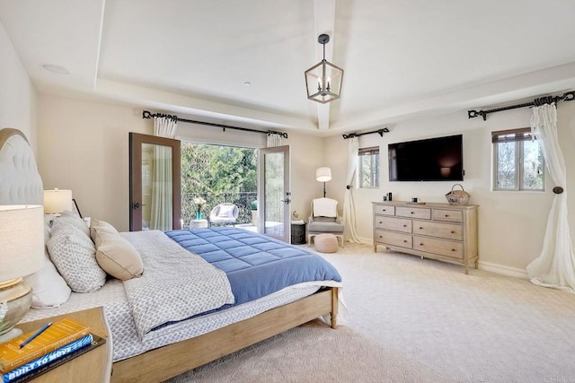11558 Creek Rd, Poway, CA 92064 - bedroom featuring a raised ceiling, access to exterior, and carpet