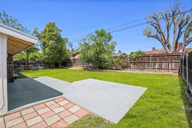 view of yard with a patio area and a fenced backyard