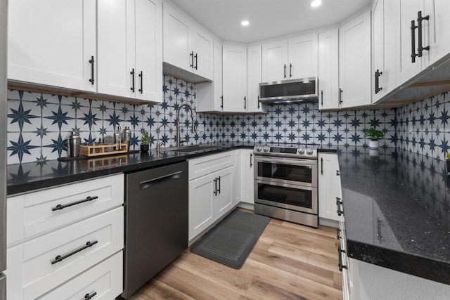 3421 Park Blvd Unit 401, San Diego, CA 92103 - kitchen with appliances with stainless steel finishes, a sink, white cabinets, and recessed lighting