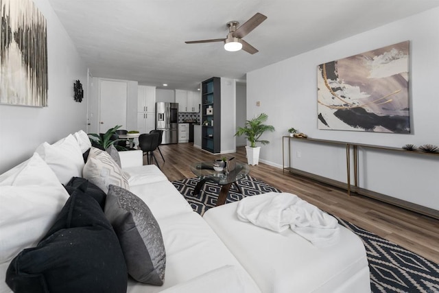3421 Park Blvd Unit 401, San Diego, CA 92103 - living room featuring wood finished floors, ceiling fan, and baseboards