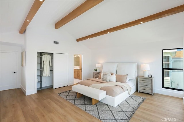 237 Canal St, Newport Beach, CA 92663 - bedroom with recessed lighting, light wood finished floors, baseboards, a closet, and ensuite bathroom