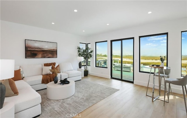 237 Canal St, Newport Beach, CA 92663 - living room with recessed lighting, light wood-type flooring, and baseboards