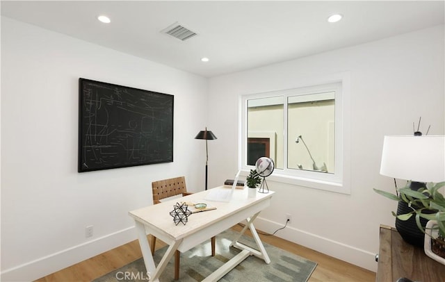 237 Canal St, Newport Beach, CA 92663 - office area featuring baseboards, light wood finished floors, and recessed lighting