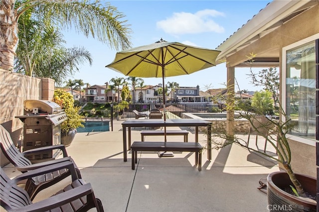30249 Spray Dr, Canyon Lake, CA 92587 - view of patio with grilling area, a fenced in pool, a residential view, and a balcony