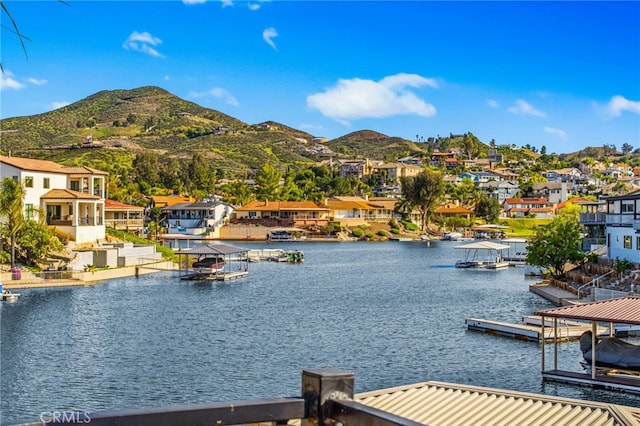 30249 Spray Dr, Canyon Lake, CA 92587 - water view with a dock, a mountain view, and a residential view