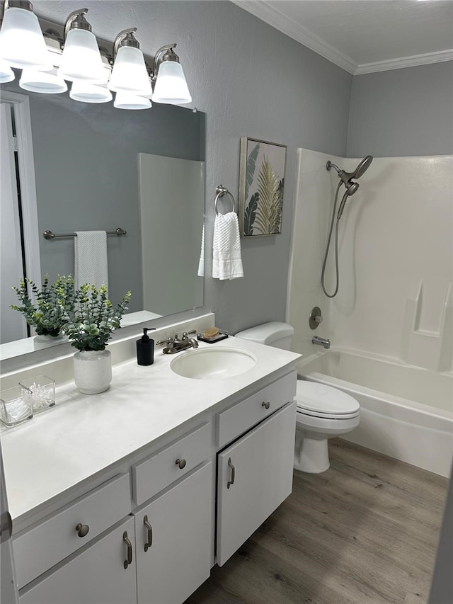 27130 Hidaway Ave Unit 6, Canyon Country, CA 91351 - full bath with ornamental molding, wood finished floors, bathing tub / shower combination, vanity, and toilet